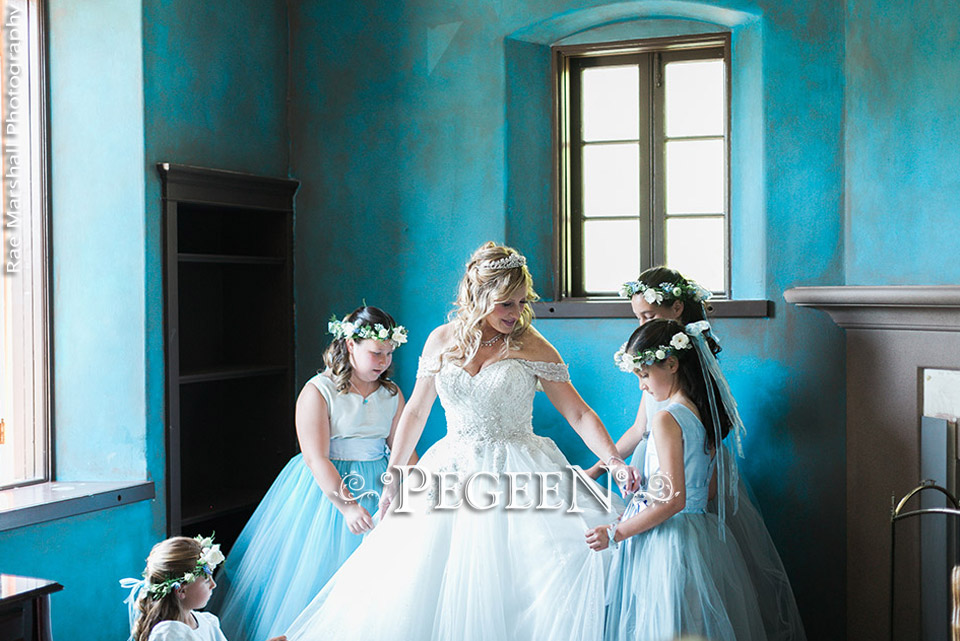 Pegeen Flower Girl Dresses in Blue Ice and Platinum Silk